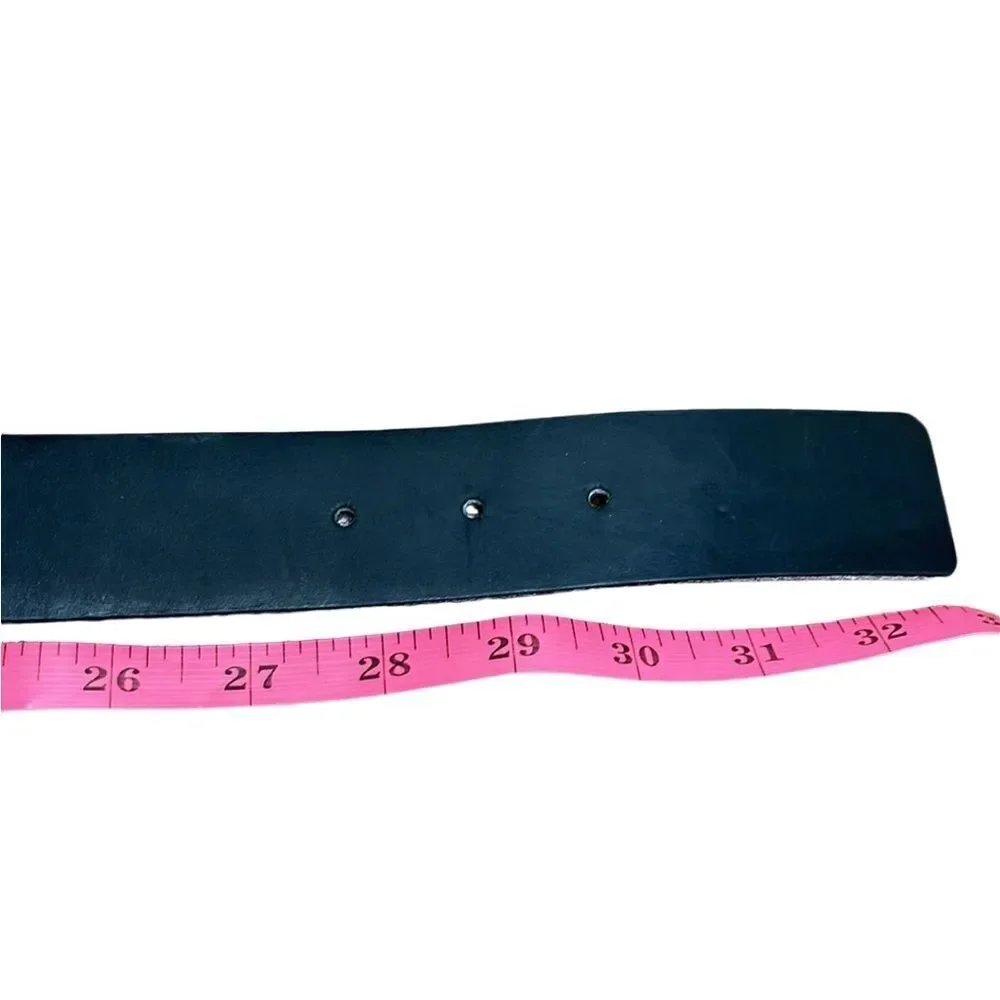 Calvin Klein Black Genuine Harness Leather Women Vintage CK Logo Belt Size S